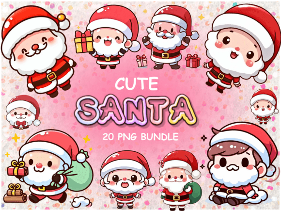 20 Cute Santa PNG Bundle: Festive Clipart for Every Project