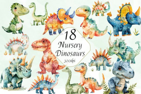 Bring a Prehistoric Charm to Your Projects with Watercolor Nursery Dinosaurs Clipart Png