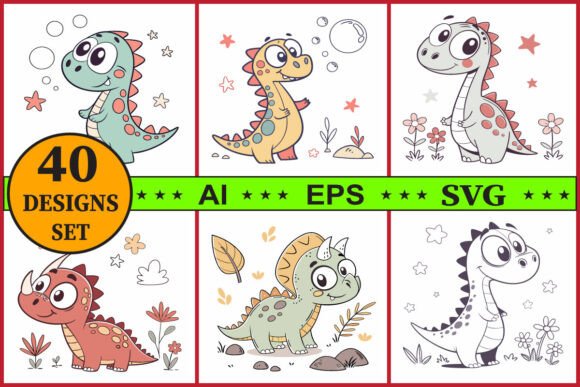 Cartoon Dinosaur Vector Clipart Set: A Creative Toolbox