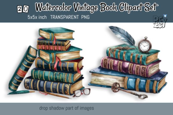 Cozy Watercolor Vintage Book Clipart Set: A Designer's Delight