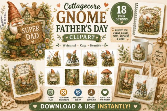 Embrace Rustic Charm with Cottagecore Gnome Father’s Day Clipart