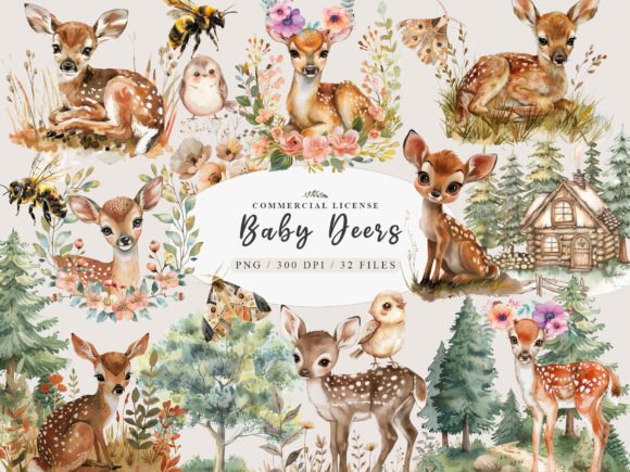 Forest Animals Clipart: Enchanting Baby Deer Png Designs