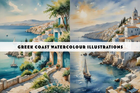 Greek Coast Watercolour Illustration Duo: A Creative Toolkit