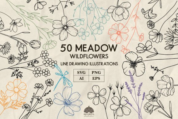 Meadow Wildflowers Line Art: A Design Toolkit for Every Crafter