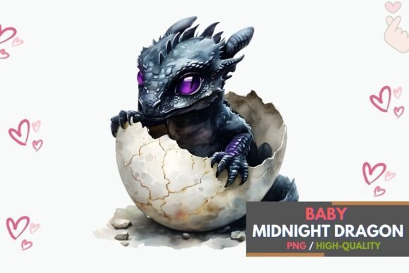 Midnight Baby Dragon Fantasy Art: A Whimsical Design Asset