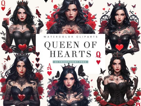 Queen of Hearts Gothic Art Clipart: Dark Elegance for Creative Projects