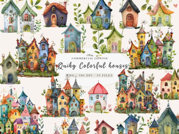 Quirky Houses Clipart: Whimsical Houses for Creative Projects