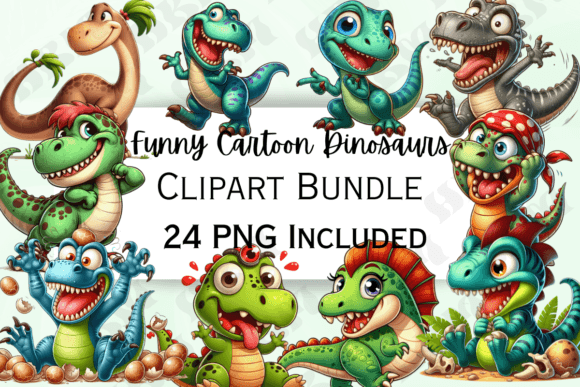 Roar with Laughter: Cute Cartoon Funny Dinosaurs Clipart for Modern Creators