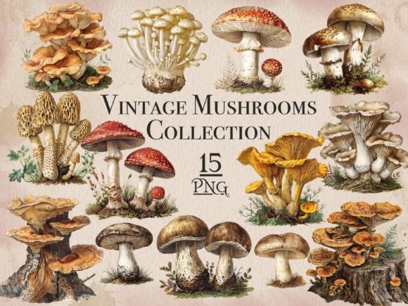 The Allure of Fungi: Using a Vintage Mushroom PNG Bundle
