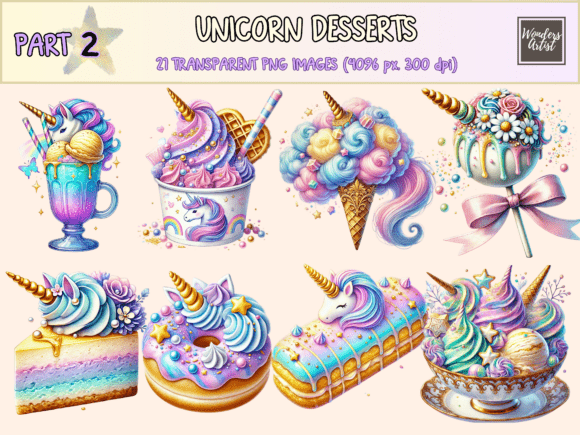 Unicorn Desserts P2 Clipart: Sweeten Your Designs