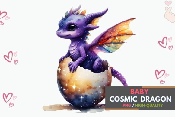 Vibrant Cosmic Dragon Hatching from Egg: A Magical Illustration Asset