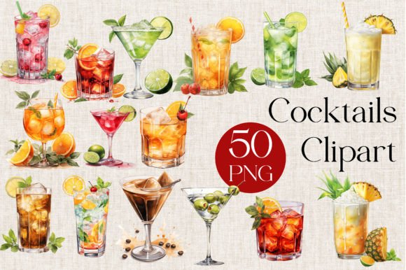 Watercolor Cocktails Sublimation Clipart: A Splash of Artistry