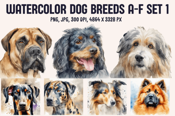 Watercolor Dog Breeds Set 1: A Creative Clipart Collection