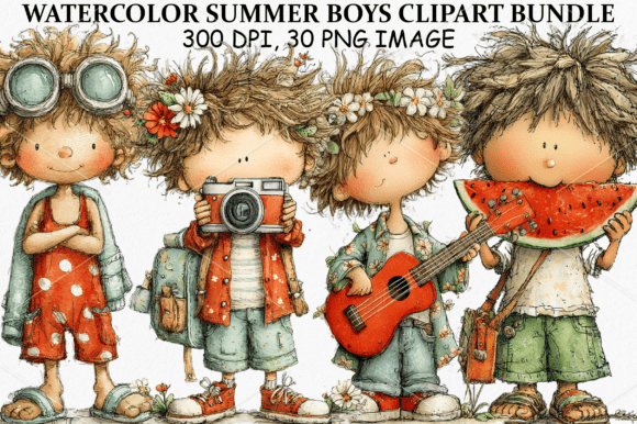 Watercolor Summer Boys Clipart: A Versatile Design Asset
