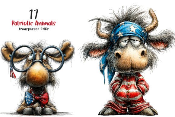 Whimsical Patriotic Animals Clipart for Festive Designs