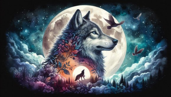 Wolf with a Mystical Full Moon Double Ex: Unleashing Creative Power