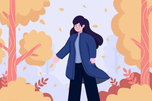 Woman Enjoying Fall: A Garden & Forest Illustration Suite
